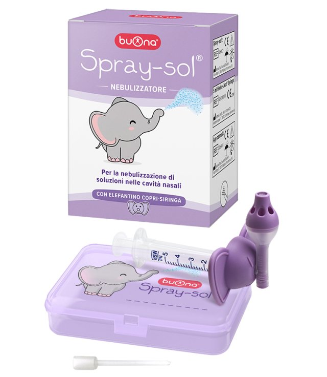 BUONA SPRAY-SOL KIT 5 PEZZI 1 SPRAY SOL + 1 SIRINGA LUER LOCK DA 5 ML + 1 AGO CANNULA + ELEFANTINO COPRI-SIRINGA