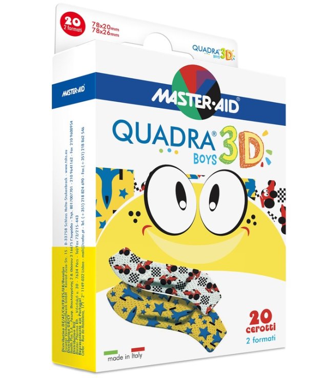 CEROTTO MASTER-AID QUADRA 3D BOYS 20 PEZZI ASSORTITI