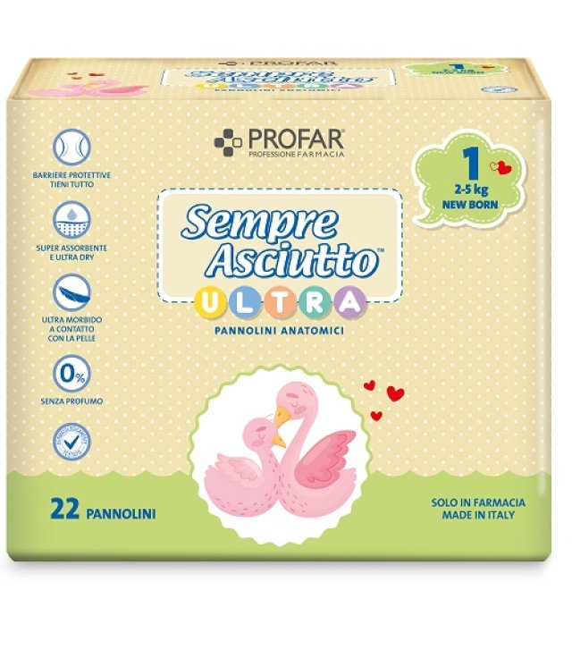 PROFAR SEMPRE ASCIUTTO PANNOLINO ANATOMICO ULTRA NEW BORN 2/5KG 22 PEZZI