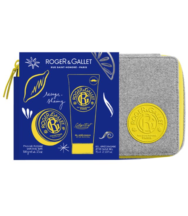 ROGER & GALLET TROUSSE NATALE UOMO KIT RASATURA 1 SHAVING BAR 100 G + 1 DOPOBARBA 75 ML