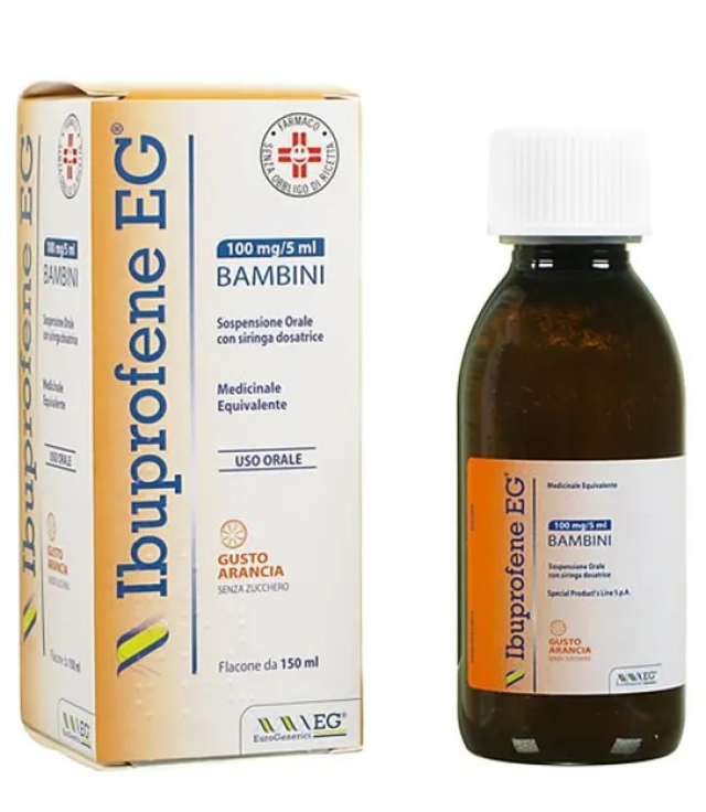 IBUPROFENE (EG)*orale sosp 150 ml 100 mg/5 ml gusto aranciasenza zucchero